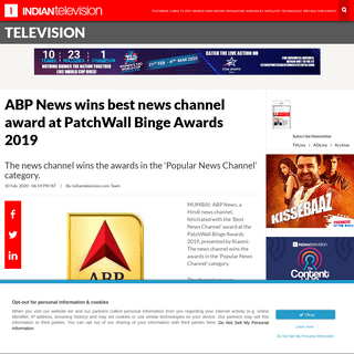 ABP News wins best news channel award at PatchWall Binge Awards 2019 - Indian Television Dot Com