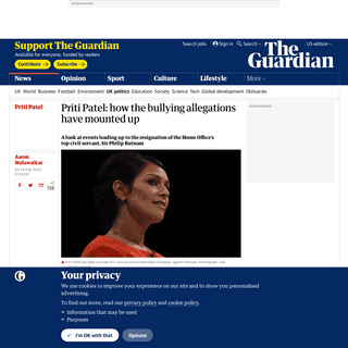 A complete backup of www.theguardian.com/politics/2020/feb/29/priti-patel-how-bullying-allegations-unfolded
