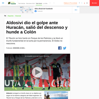 Aldosivi dio el golpe ante HuracÃ¡n, saliÃ³ del descenso y hunde a ColÃ³n - TN