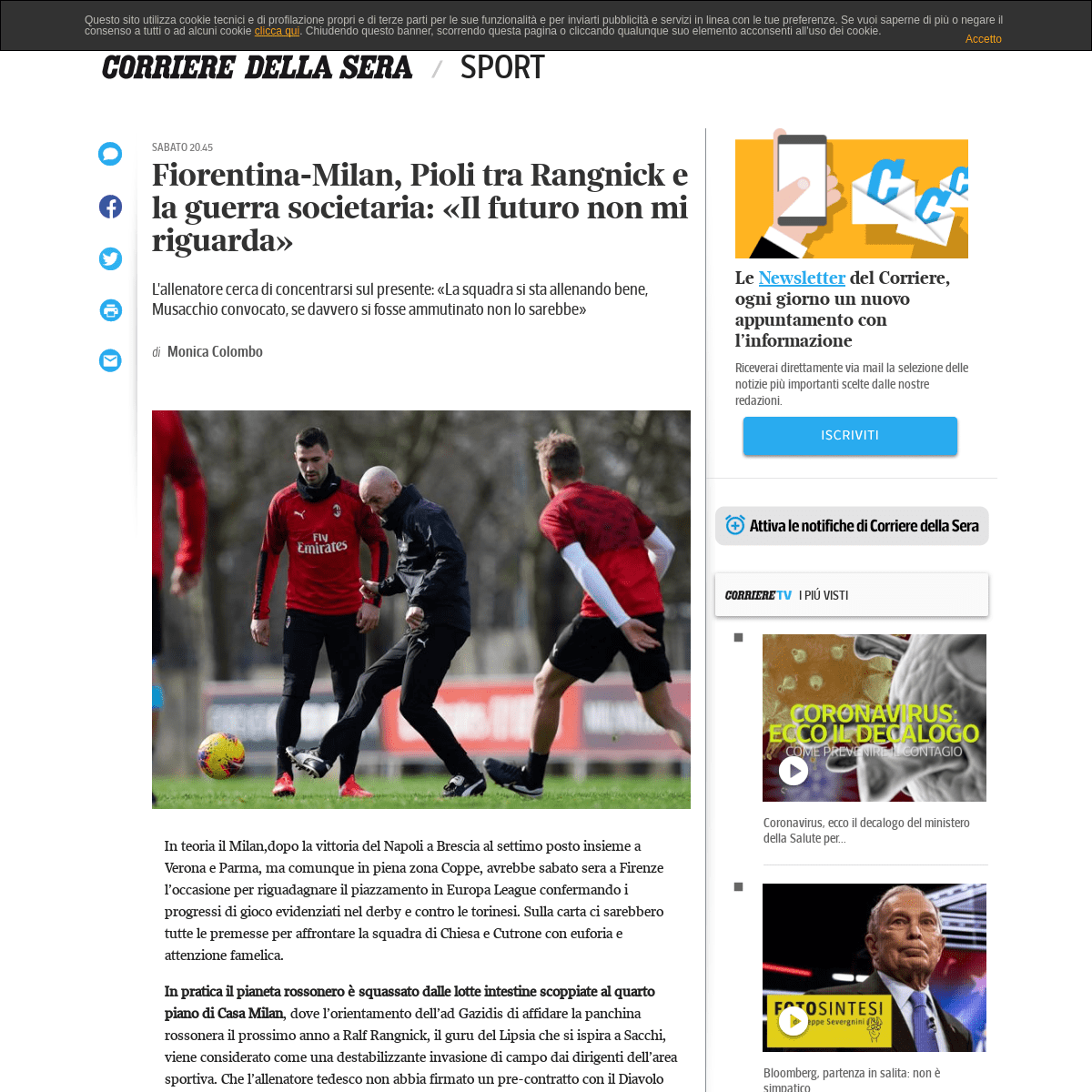 Fiorentina-Milan, Pioli tra Rangnick e la guerra societaria- Â«Il futuro non mi riguardaÂ» - Corriere.it