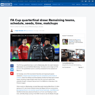 FA Cup quarterfinal draw- Remaining teams, schedule, seeds, time, matchups - CBSSports.com