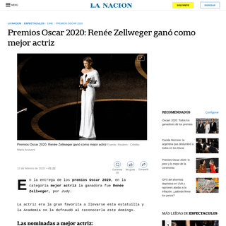 Premios Oscar 2020- RenÃ©e Zellweger ganÃ³ como mejor actriz - LA NACION