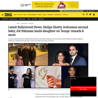 Latest Bollywood News- Shilpa Shetty welcomes second baby, AR Rahman lauds daughter on 'burqa' remark & more