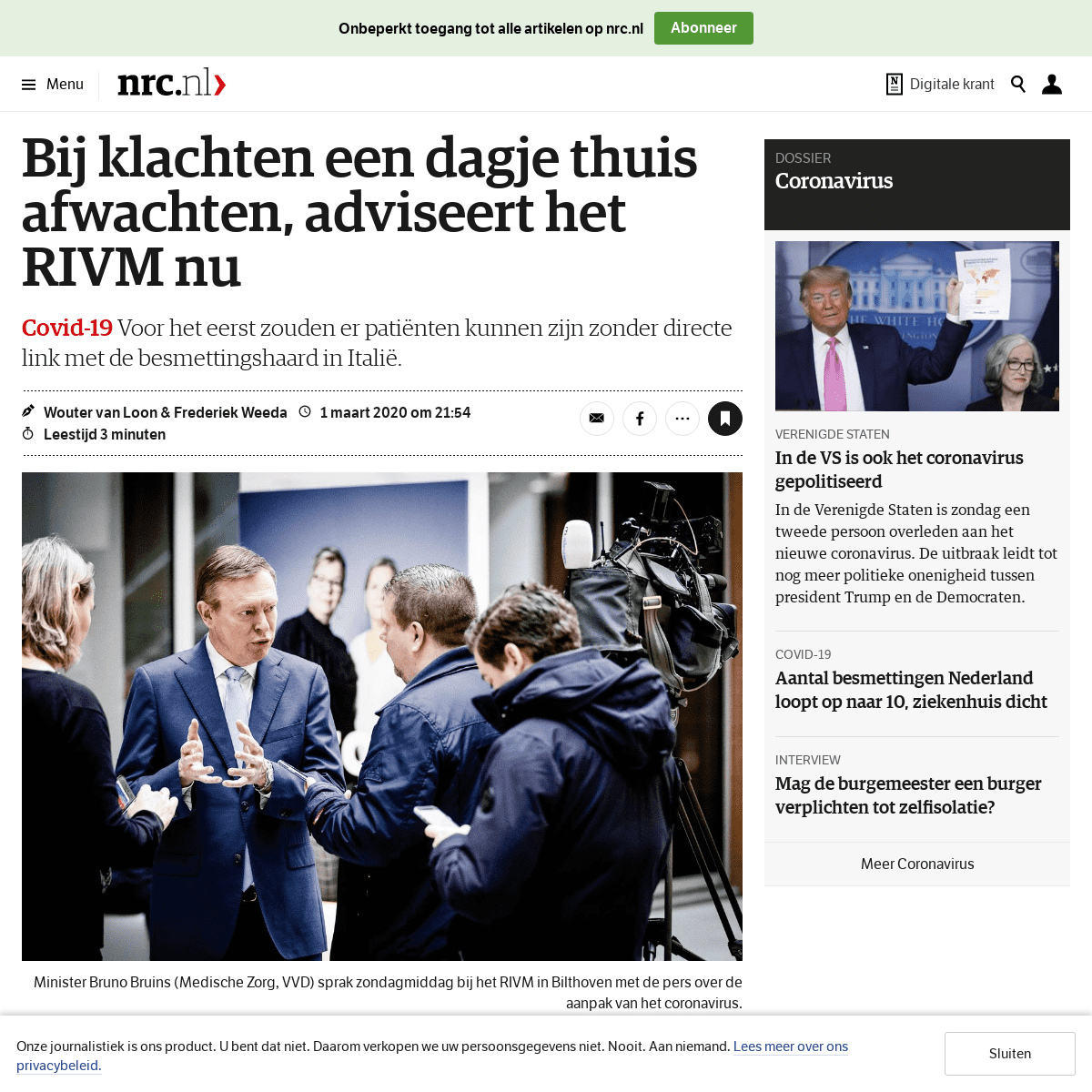 A complete backup of www.nrc.nl/nieuws/2020/03/01/bij-klachten-een-dagje-thuis-afwachten-adviseert-het-rivm-nu-a3992276