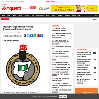 A complete backup of www.vanguardngr.com/2020/02/nysc-warns-corps-members-over-fake-deployment-redeployment-scheme/