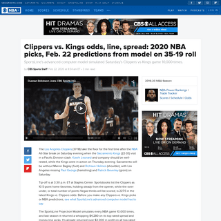 A complete backup of www.cbssports.com/nba/news/clippers-vs-kings-odds-line-spread-2020-nba-picks-feb-22-predictions-from-model-