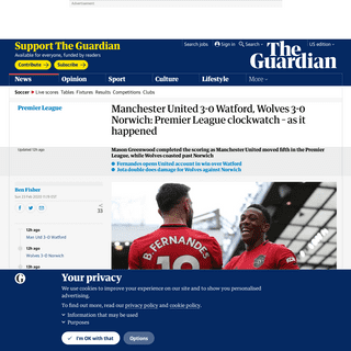 A complete backup of www.theguardian.com/football/live/2020/feb/23/manchester-united-v-watford-wolves-v-norwich-clockwatch-live