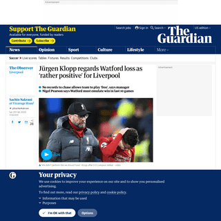 JÃ¼rgen Klopp regards Watford loss as â€˜rather positiveâ€™ for Liverpool - Football - The Guardian