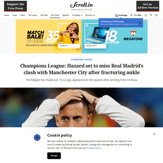 A complete backup of scroll.in/field/954085/champions-league-hazard-set-to-miss-real-madrids-clash-with-manchester-city-after-fr