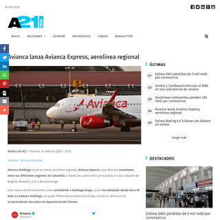 A complete backup of a21.com.mx/aerolineas/2020/02/14/avianca-lanza-avianca-express-aerolinea-regional