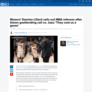 Blazers' Damian Lillard calls out NBA referees after blown goaltending call vs. Jazz- 'They cost us a game' - CBSSports.com