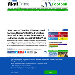 A complete backup of www.dailymail.co.uk/sport/football/article-8007385/Zinedine-Zidane-excited-Eden-Hazards-Real-Madrid-return-