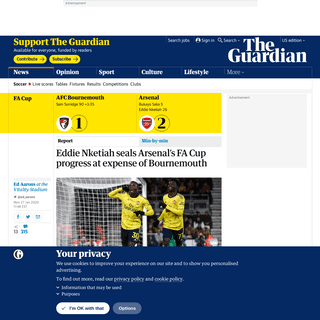 Eddie Nketiah seals Arsenalâ€™s FA Cup progress at expense of Bournemouth - Football - The Guardian