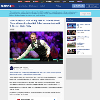 Snooker results- Judd Trump sees off Michael Holt in Players Championship; Neil Robertson crashes out in 6-4 defeat to Joe Perry