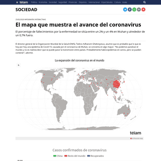 El mapa que muestra el avance del coronavirus - TÃ©lam - Agencia Nacional de Noticias
