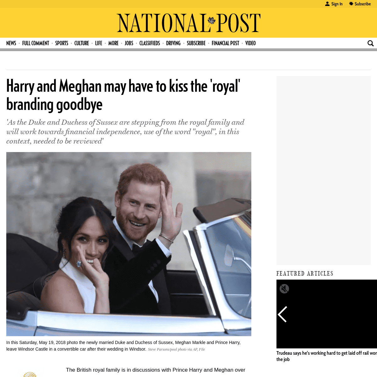 A complete backup of nationalpost.com/news/world/royal-no-more-harry-and-meghan-face-possible-loss-of-royal-brand
