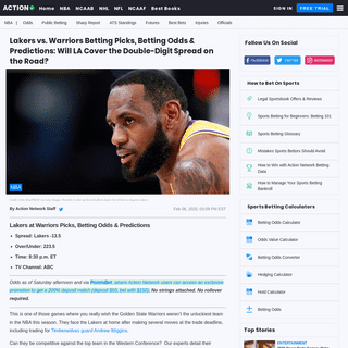 A complete backup of www.actionnetwork.com/nba/lakers-vs-warriors-picks-betting-odds-predictions-february-8-2020