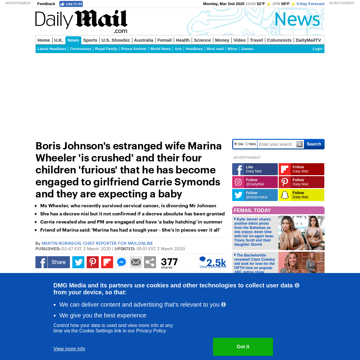 A complete backup of www.dailymail.co.uk/news/article-8064259/Boris-Johnsons-ex-wife-crushed-engaged-girlfriend-Carrie-Symonds.h