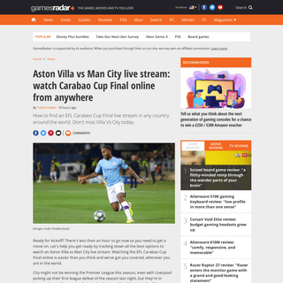 Aston Villa vs Man City live stream- watch Carabao Cup Final online from anywhere - GamesRadar+