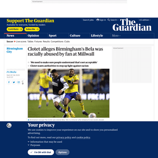 A complete backup of www.theguardian.com/football/2020/feb/27/birmingham-want-racism-fight-to-continue-after-alleged-abuse-of-be