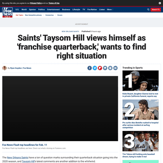 A complete backup of www.foxnews.com/sports/saints-taysom-hill-franchise-quarterback-right-opportunity
