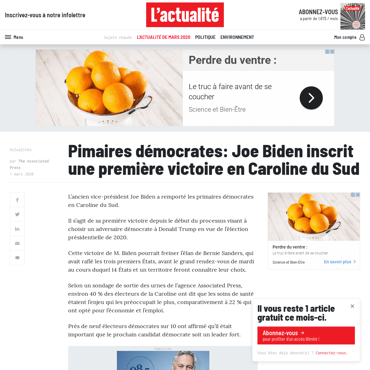 A complete backup of lactualite.com/actualites/pimaires-democrates-joe-biden-inscrit-une-premiere-victoire-en-caroline-du-sud/