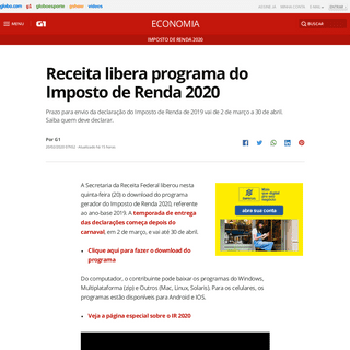 A complete backup of g1.globo.com/economia/imposto-de-renda/2020/noticia/2020/02/20/receita-libera-programa-do-imposto-de-renda-