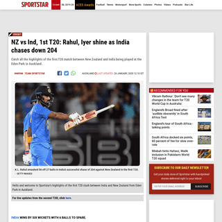 NZ vs Ind, 1st T20- Rahul, Iyer shine as India chases down 204 - Sportstar