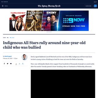 A complete backup of www.smh.com.au/sport/nrl/indigenous-all-stars-rally-around-nine-year-old-child-who-was-bullied-20200220-p54