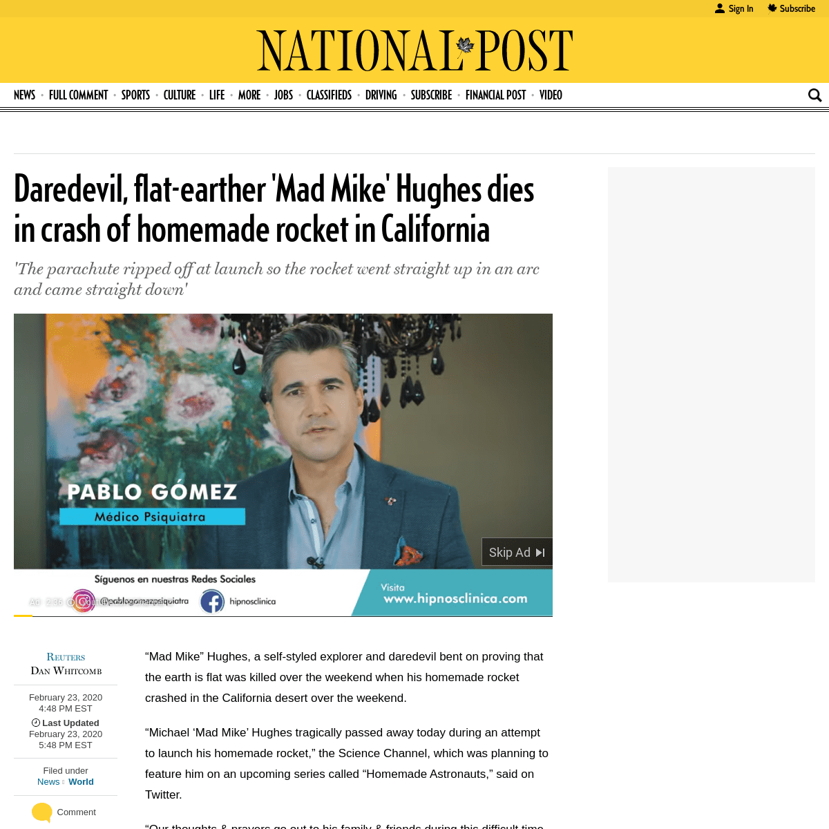 A complete backup of nationalpost.com/news/world/daredevil-mad-mike-hughes-dies-in-crash-of-his-homemade-rocket-in-california