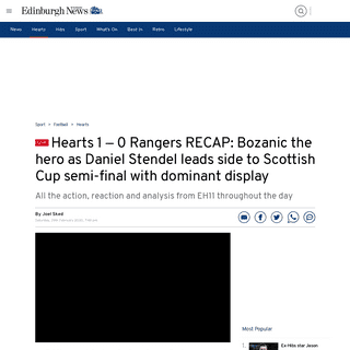 Hearts 1 â€“Â 0Â Rangers RECAP- Bozanic the hero as Daniel Stendel leads side to Scottish Cup semi-final with dominant display -