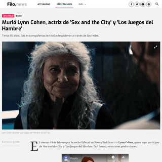 MuriÃ³ Lynn Cohen, actriz de 'Sex and the City' y 'Los Juegos del Hambre' - Filo News