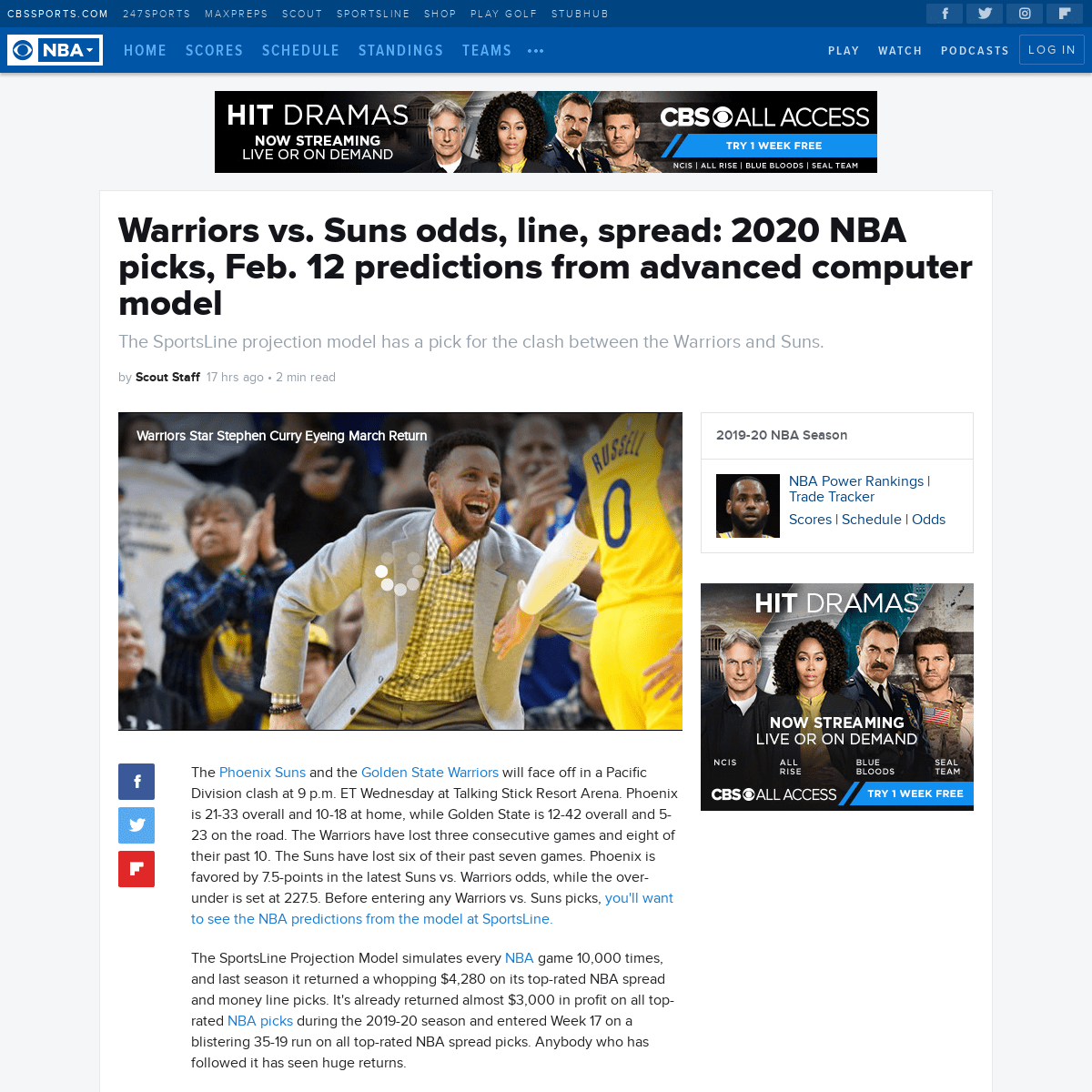 A complete backup of www.cbssports.com/nba/news/warriors-vs-suns-odds-line-spread-2020-nba-picks-feb-12-predictions-from-advance