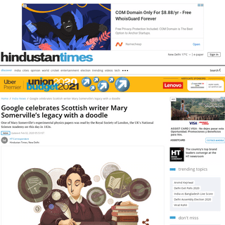 Google celebrates Scottish writer Mary Somervilleâ€™s legacy with a doodle - india news - Hindustan Times