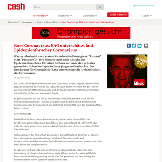 Korr Coronavirus- BAG unterschÃ¤tzt laut Epidemienforscher Coronavirus - News - cash