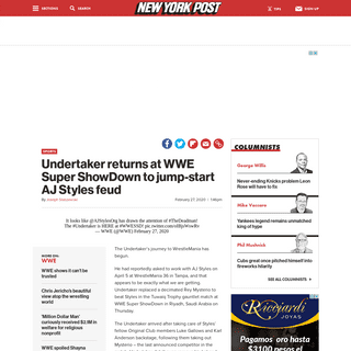 A complete backup of nypost.com/2020/02/27/undertaker-returns-at-wwe-super-showdown-to-jump-start-aj-styles-feud/