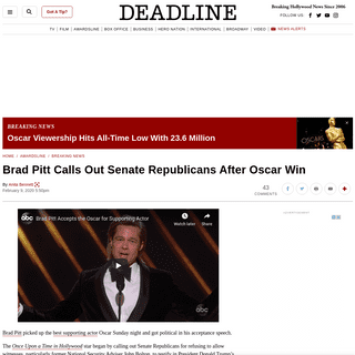 A complete backup of deadline.com/2020/02/oscars-brad-pitt-best-supporting-actor-win-1202855464/