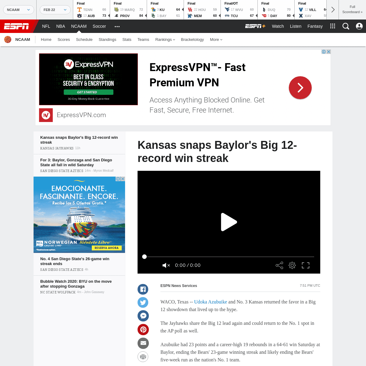 A complete backup of www.espn.com/mens-college-basketball/story/_/id/28758508/kansas-snaps-baylor-big-12-record-win-streak