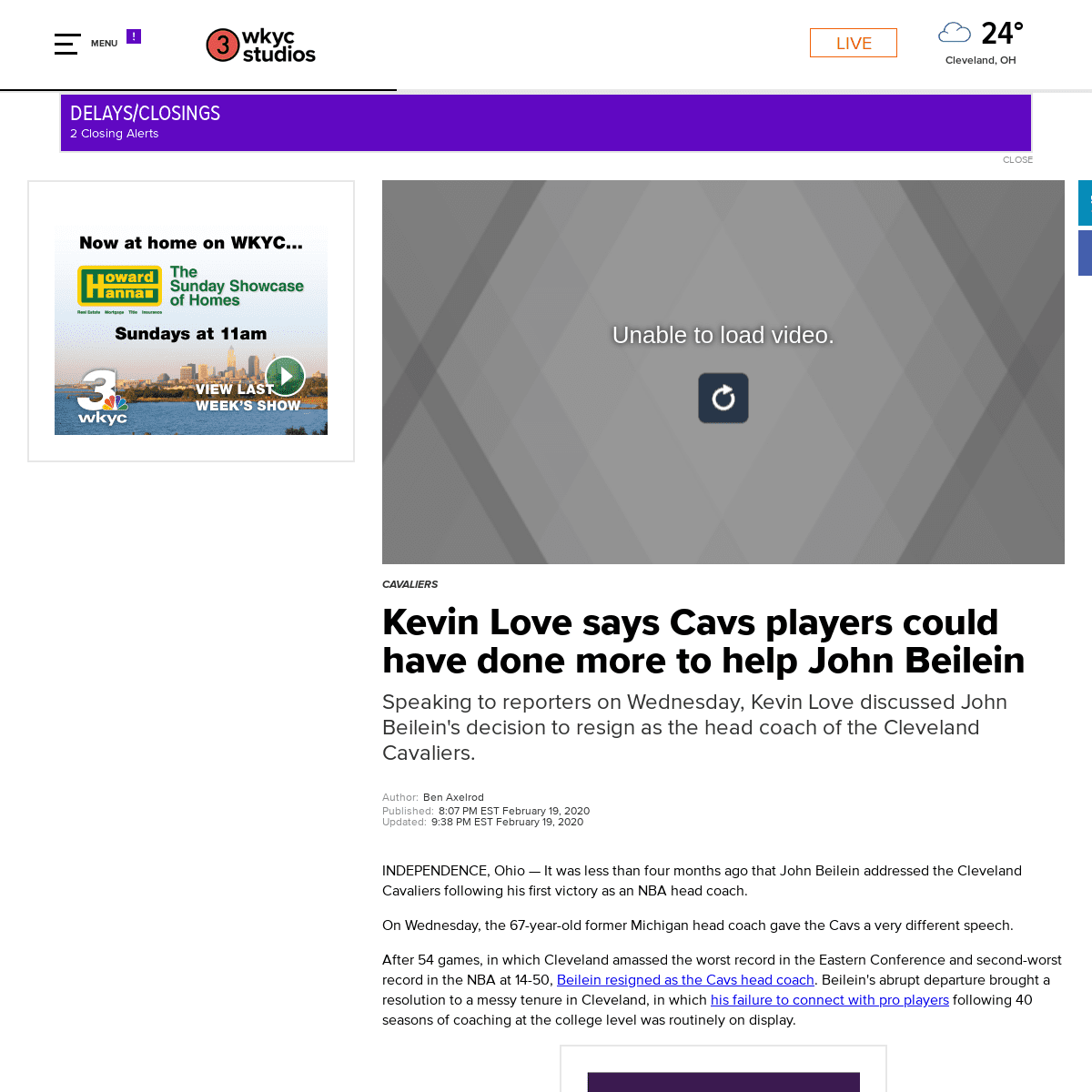 A complete backup of www.wkyc.com/article/sports/nba/cavaliers/kevin-love-says-cavs-players-could-have-done-more-to-help-john-be