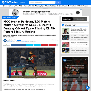 A complete backup of m.crictracker.com/mcc-tour-of-pakistan-t20-match-multan-sultans-vs-mcc-dream11-fantasy-cricket-tips-playing