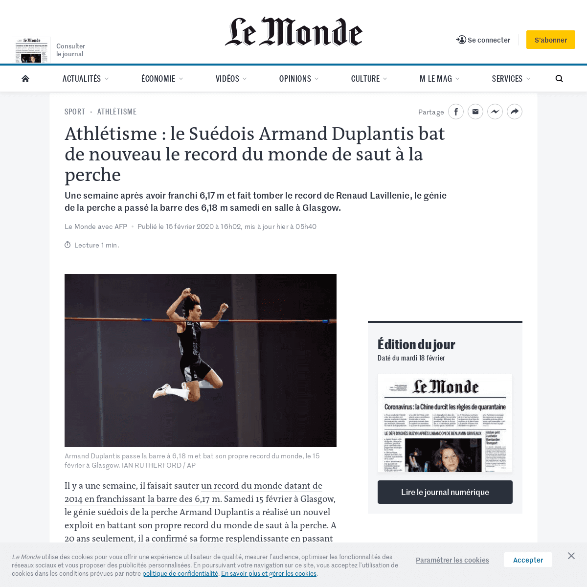 A complete backup of www.lemonde.fr/sport/article/2020/02/15/athletisme-le-suedois-armand-duplantis-bat-de-nouveau-le-record-du-