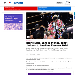 A complete backup of www.wwltv.com/article/entertainment/bruno-mars-janelle-monae-janet-jackson-to-headline-essence-2020/289-3ba