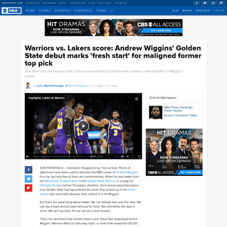 Warriors vs. Lakers score- Andrew Wiggins' Golden State debut marks 'fresh start' for maligned former top pick - CBSSports.com