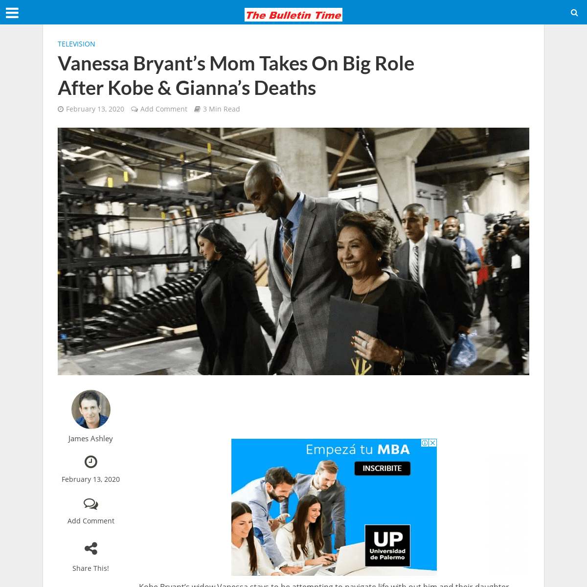 A complete backup of www.thebulletintime.com/television/vanessa-bryants-mom-takes-on-big-role-after-kobe-giannas-deaths/