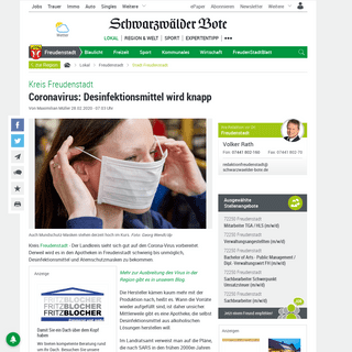 Kreis Freudenstadt- Coronavirus- Desinfektionsmittel wird knapp - Freudenstadt - SchwarzwÃ¤lder Bote