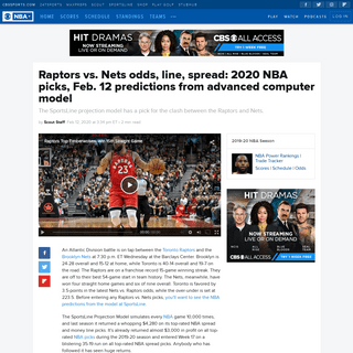 Raptors vs. Nets odds, line, spread- 2020 NBA picks, Feb. 12 predictions from advanced computer model - CBSSports.com