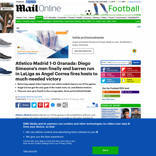 Atletico Madrid 1-0 Granada- Diego Simeone's men finally get a win - Daily Mail Online