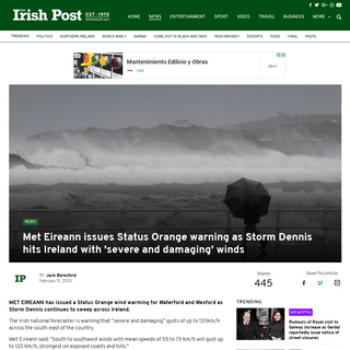 A complete backup of www.irishpost.com/news/met-eireann-issues-status-orange-warning-storm-dennis-hits-ireland-severe-damaging-w