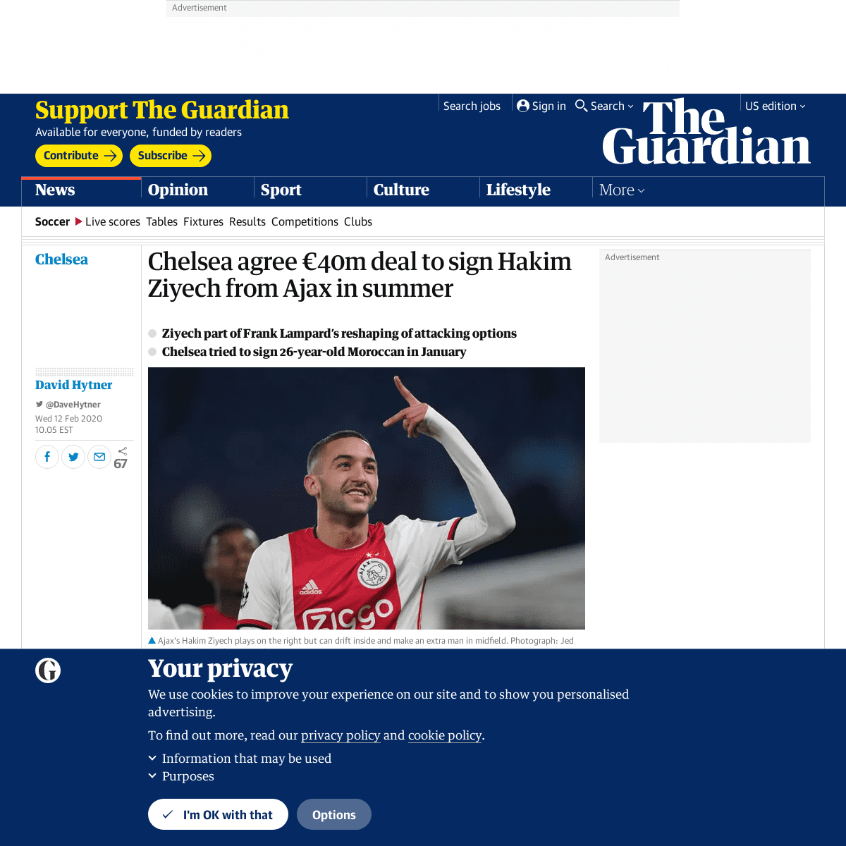 A complete backup of www.theguardian.com/football/2020/feb/12/chelsea-agree-40m-deal-to-sign-hakim-ziyech-from-ajax-in-summer
