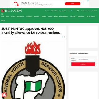 A complete backup of thenationonlineng.net/just-in-nysc-approves-n33-000-monthly-allowance-for-corps-members/
